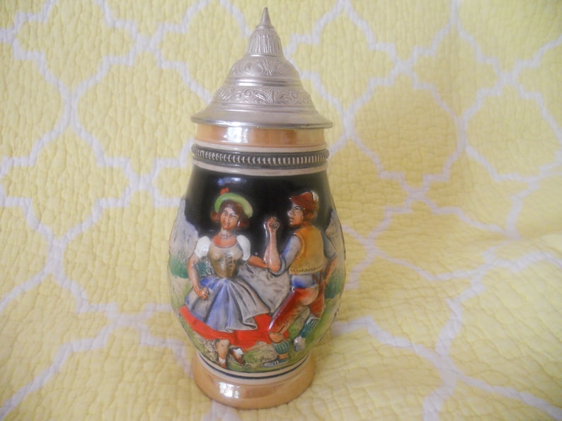 Collectible German Beer Stein. Pewter Lidded Beer Mug Bier image 0