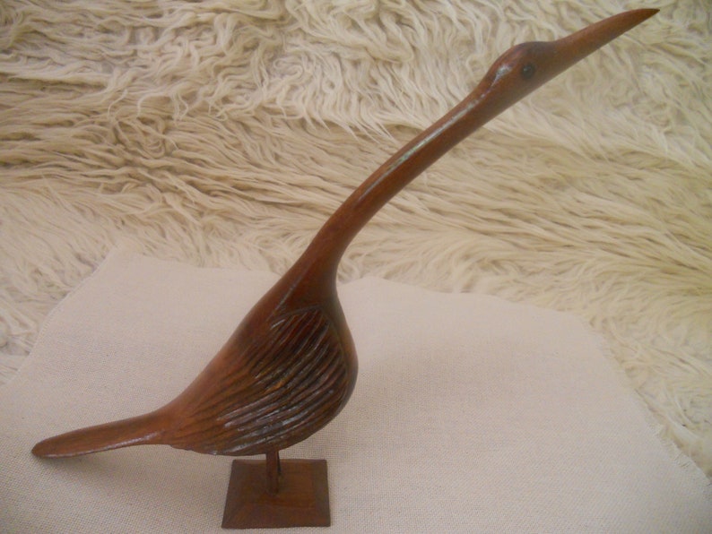 Wooden Heron Figurine. Collectible Wood Bird Sculpture.Wooden image 0