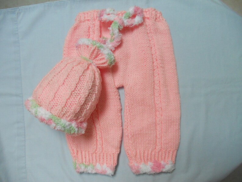 Newborn Baby Girl's Set  Pants and Hat. 0 3 months. Hand image 0