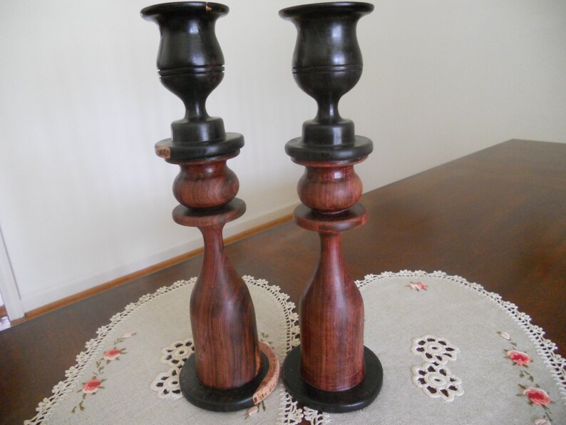 Vintage  Ebony Candle Holders  Set of Two.Handcarved Exotic image 0