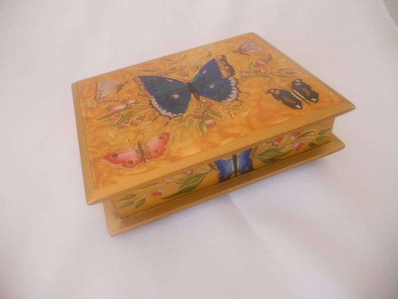 Reverse Painted Glass Wooden Jewelry Box with Butterfies. Made image 0