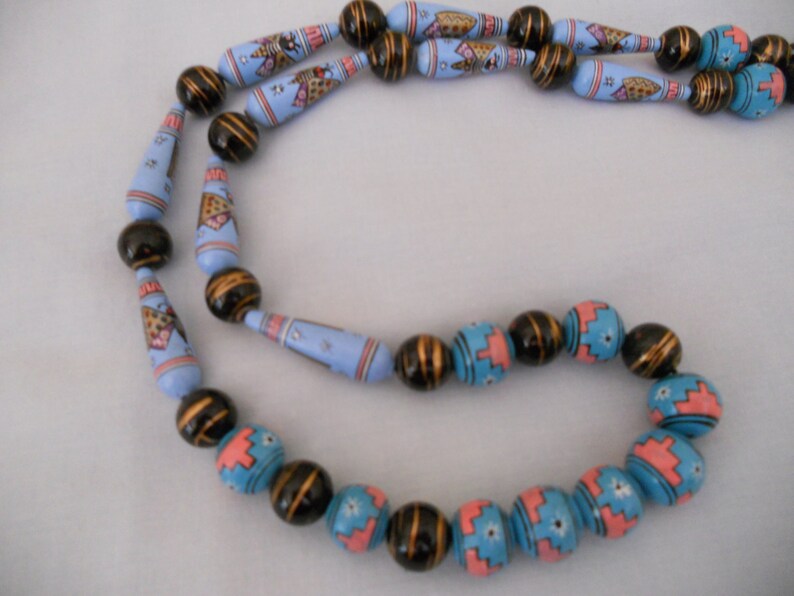 Peruvian Painted Beads Necklace. Tribal Ethnic Necklace. image 0