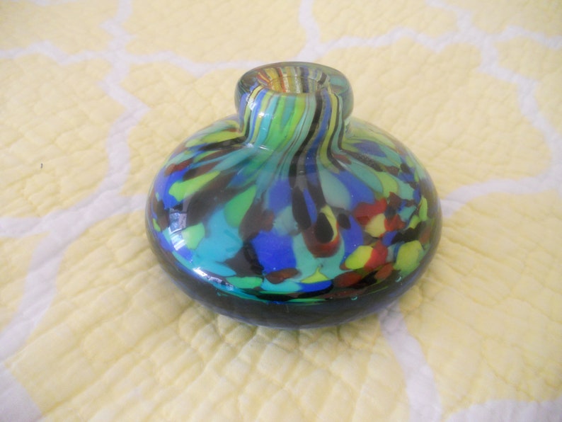 Vintage Multicolored Murano Glass Vase. Small Blue and Green image 0
