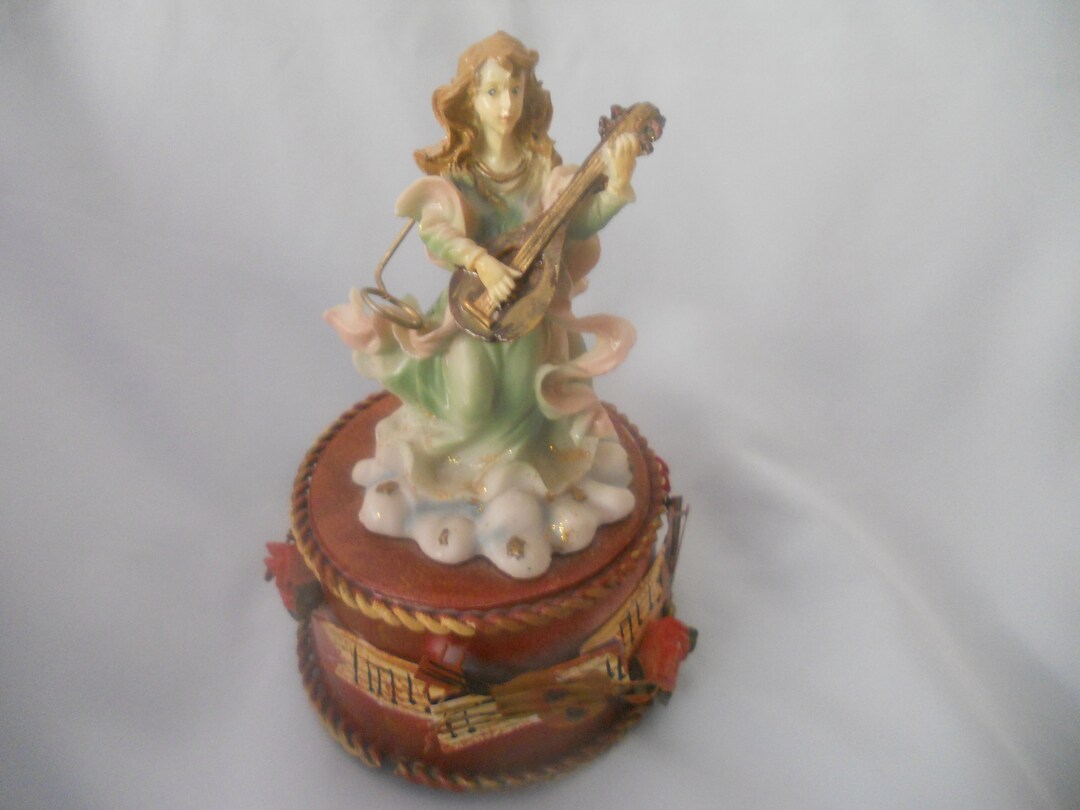 Vintage Angel Music Box. AEP Bellmawr NJ Resin Angel Figurine. Christmas Decor. Christmas Gift