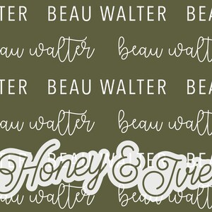 May include: A green background with the text "Honey & Tvie" in white cursive lettering. The text is repeated in a smaller size throughout the background.