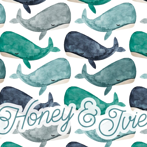 Navy + Teal + Gray Watercolor Whales. Seamless File. Seamless Pattern. Whale Seamless. Nautical Seamless. Ocean. Under the Sea. Cute. Aqua.