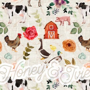 Animaux de la ferme floraux en toile de jute. Fichier transparent. Modèle numérique. Ferme. Oie. Canards. Vaches. Les porcs. Poulet. Grange. Animaux. Toile de jute. Floral. Rosiers.