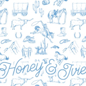 Toile de Jouy Cowboy Bleu Français. Fichier transparent. Modèle sans couture. Cowboy sans couture. Dirigeant. millésime. Cactus sans couture. Ouest sans couture.