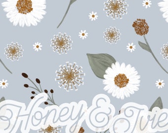 French Blue Daisies and Dandelions. Seamless File. Seamless Pattern. Daisy Seamless. Flower Seamless. Blue Seamless. Floral. French Blue.