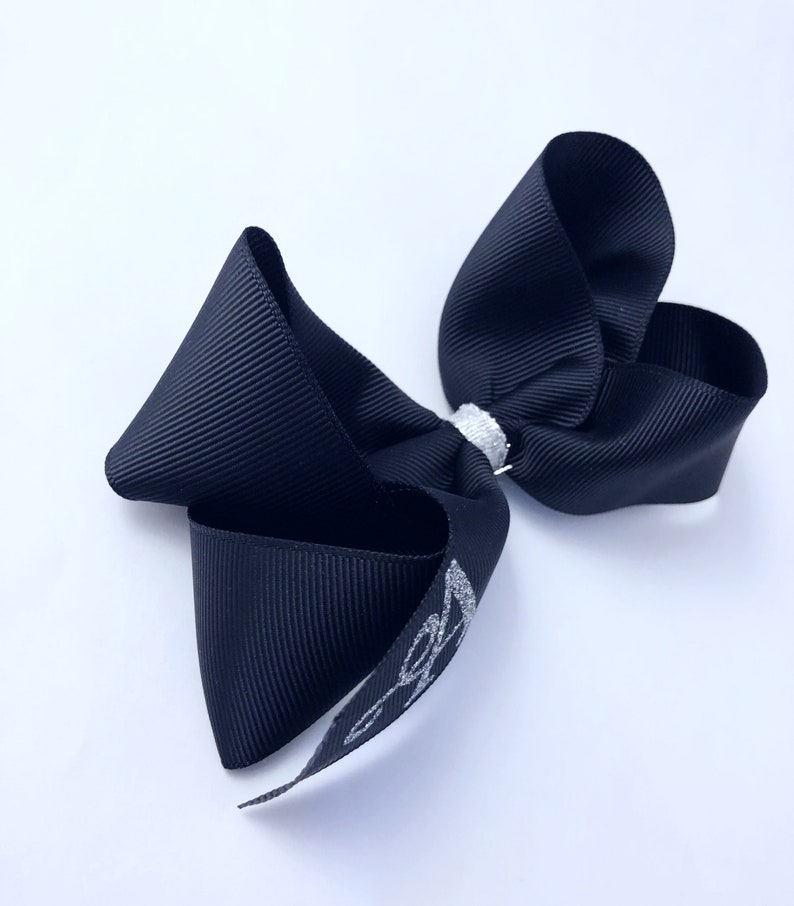 Monogram hair bow black hair bow silver glitter hair bow