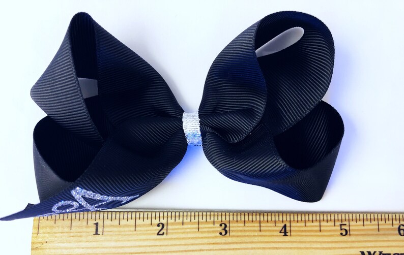 Monogram hair bow black hair bow silver glitter hair bow
