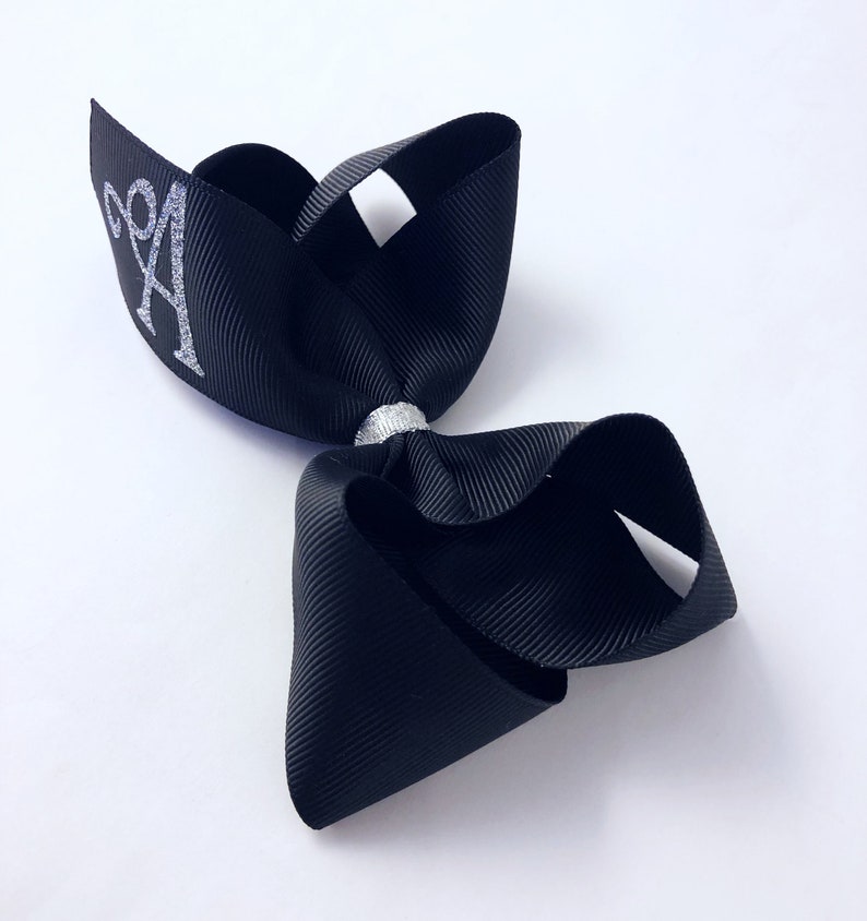Monogram hair bow black hair bow silver glitter hair bow