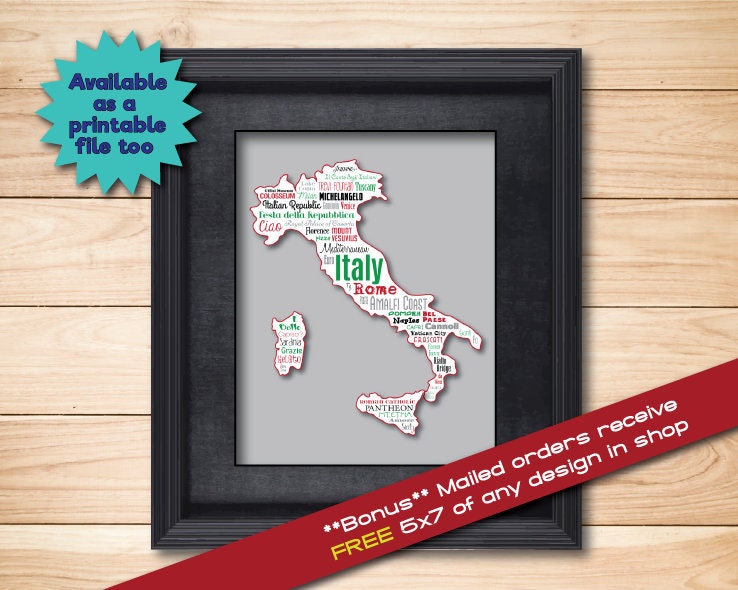 Italy Italian / Word Art Typography / Wall Art / Home Decor / Etsy