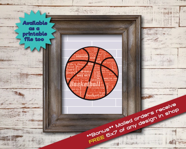 Basketball Court / Word Art Typography / Home Decor / Unique Etsy