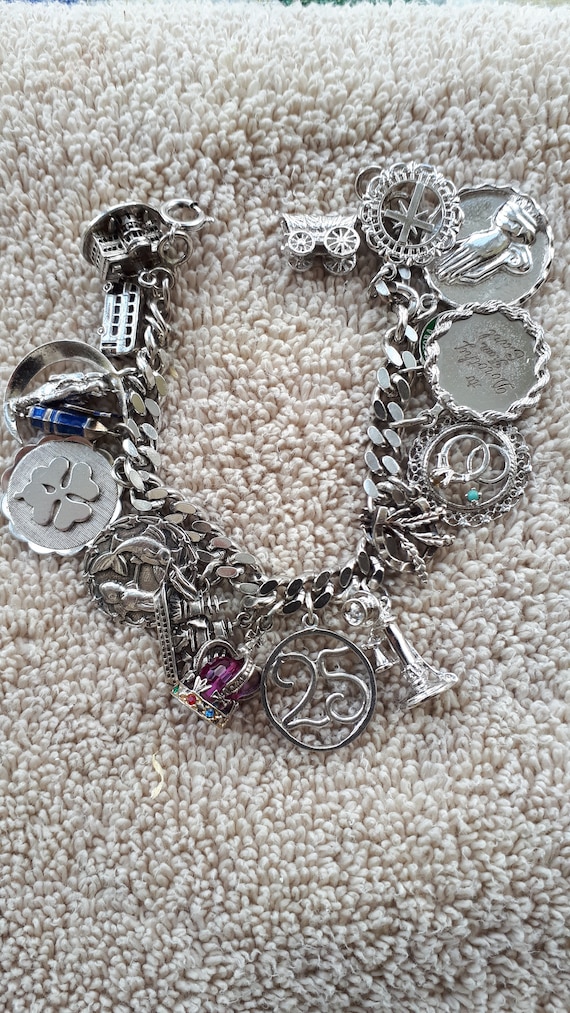 Sterling Charm Bracelet-Loaded with 17 Charms-Jewe