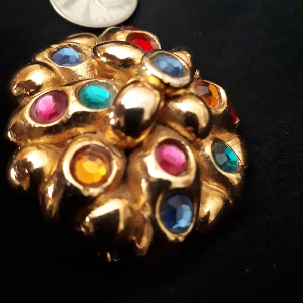 Jacky De G Made In France Vintage Brooch -Exquisite Work Of Art Jewelry Piece-Unique Domed Jewelled Pin-Statement Collectible Jewelry
