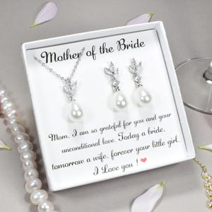 Brincos de presente para mãe da noiva, presente para mãe do noivo, joias de pérolas para casamento, presente para mãe do noivo, colar de pérolas banhado a ouro 14k