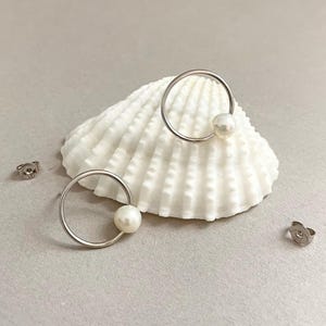 Freshwater Pearl Hoop Earrings: Sterling Silver, Minimalist Style
