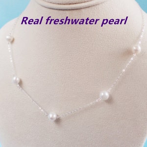 Floating pearl necklace,bridesmaid gift,bridesmaid necklace,five Pearl Necklace,freshwater pearl necklace,wedding gift, 6-7mm pearl