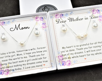 Conjunto de joyas de perlas de agua dulce: regalo de plata esterlina para la madre de la novia