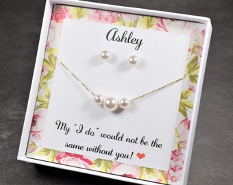 Bridesmaid gifts, Bridesmaid floating pearl necklace,bridesmaid pearl earrings,Custom Personalized Personalized 925 Sterling silver necklace