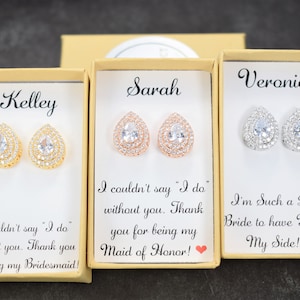 Personalized Bridesmaid gift, tear drop stud earrings, bridesmaid earrings necklace Bridesmaid Jewelry Bridal Jewelry Set Bridesmaid gifts
