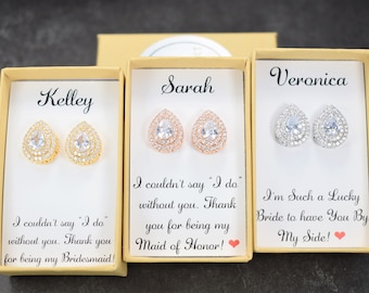 Personalized Bridesmaid Earrings: Teardrop Cubic Zirconia Studs
