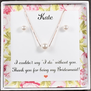 bridesmaid pearl earrings, bridesmaid pearl necklace, Personalized Bridesmaid Gift,wedding jewelry set,bridal earrings,pearl jewelry set image 1