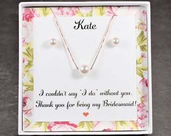 bridesmaid pearl earrings, bridesmaid pearl necklace, Personalized Bridesmaid Gift,wedding jewelry set,bridal earrings,pearl jewelry set