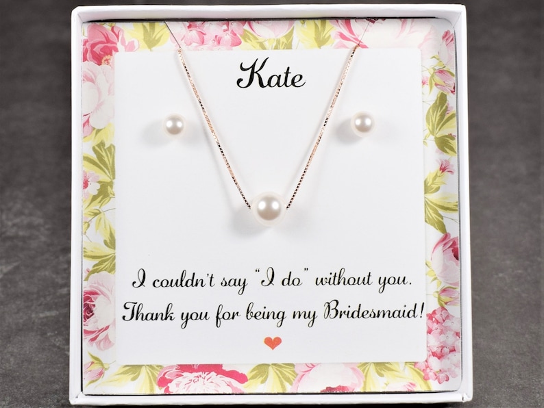 bridesmaid pearl earrings, bridesmaid pearl necklace, Personalized Bridesmaid Gift,wedding jewelry set,bridal earrings,pearl jewelry set image 1