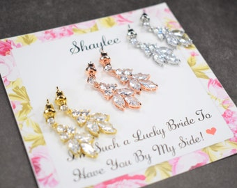 Pendientes de dama de honor, pulsera de dama de honor, conjunto de joyas de dama de honor, regalo de boda para dama de honor, joyas de boda de circonita cúbica