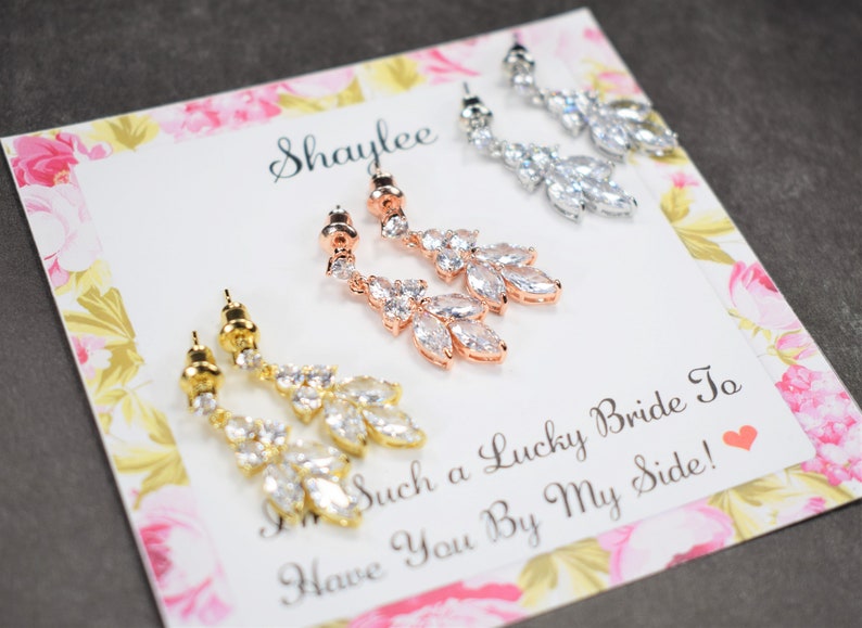 Bridesmaid earrings, bridesmaid bracelet, Bridesmaid jewelry set, Cubic Zirconia bridesmaid bracelet, wedding gift for bridesmiad image 2