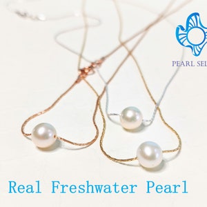 Floating Freshwater Pearl Necklace: Sterling Silver, Gold, Rose Gold