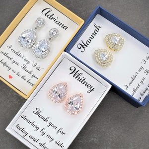 Bridesmaid Earrings crystal Drop Earrings Bridesmaid bracelet necklace Silver rose gold Wedding Bridesmaids jewelry bridesmaid gift
