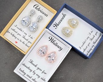 Pendientes de cristal para dama de honor: regalo de boda en oro rosa