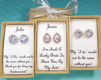 Personalized Bridesmaid Earrings: Cubic Zirconia Teardrop Studs