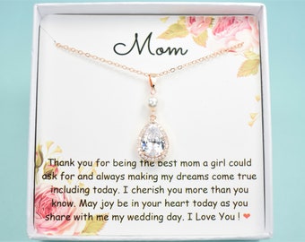 Collar de madre de la novia Collar de pera de circonita cúbica Joyería, madre del novio