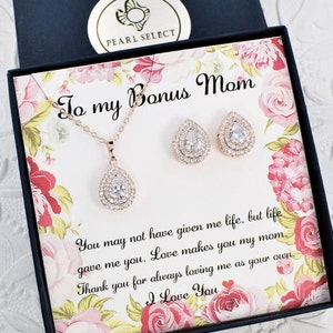 Bonus Mom Jewelry Set: Cubic Zirconia Necklace & Earrings