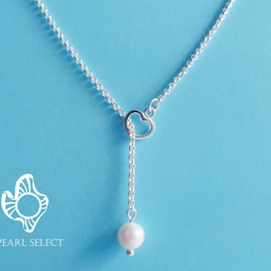 sterling silver heart necklace bridesmaid gift heart necklace Lariat necklaces freshwater heart pearl necklace