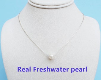 Floating pearl necklace, bridesmaid gifts, bridesmaid set, Single Pearl Necklace, freshwater pearl necklace, wedding gift, bridal party gift