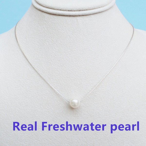 Collier de perles flottantes, collier de perles délicates, collier de perles simples, collier de perles d’eau douce, collier de perles minimalistes, cadeau de fête des mères