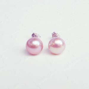Lavender Pink Pearl Stud Earrings: Sterling Silver Bridesmaid Jewelry