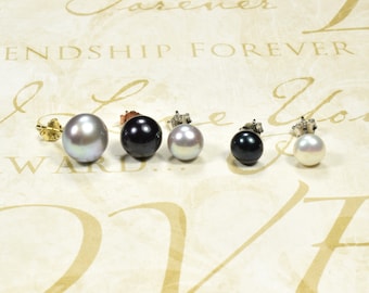 Tiny Pearl earring, single pearl stud earring, black pearl earrings, gray pearl earrings, freshwater pearl stud, pearl silver earrings