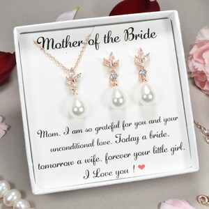 Conjunto de presente para mãe da noiva, presente para mãe do noivo, joias de pérolas para casamento, presente para mãe do noivo, colar de pérolas banhado a ouro 14k