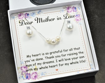 Regalo de boda de la madre del novio, juego de joyas de perlas para la madre el día de la boda, regalo del día de la boda de la suegra, regalo de bodas para mamá