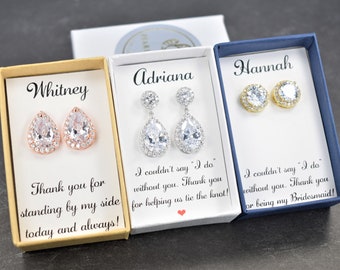 Personalized Bridesmaid Earrings: Cubic Zirconia Wedding Party Gifts