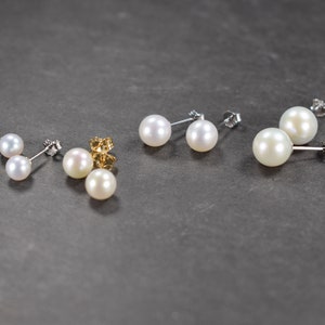 14k Gold Freshwater Pearl Stud Earrings, Sterling Silver Posts