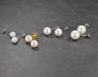 14k Freshwater Pearl Earrings, Anniversary Gift pearl stud earrings, 925 sterling silver genuine pearl earring studs, Real pearl earrings