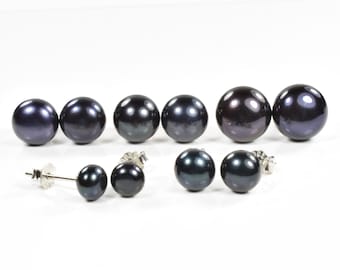 Black pearl earrings, Black pearl stud earrings, freshwater pearl earrings, genuine freshwater pearl stud earrings