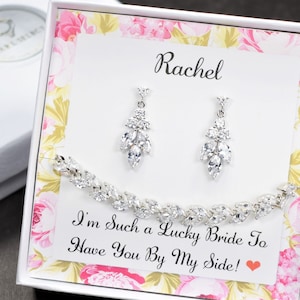 Bridesmaid earrings, bridesmaid bracelet, Bridesmaid jewelry set, Cubic Zirconia bridesmaid bracelet, wedding gift for bridesmiad